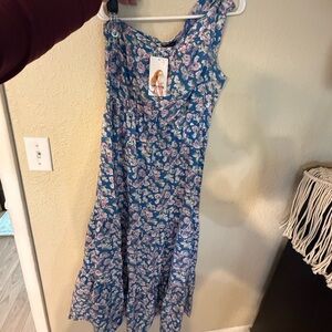 Floral One Shoulder Dress - Blue